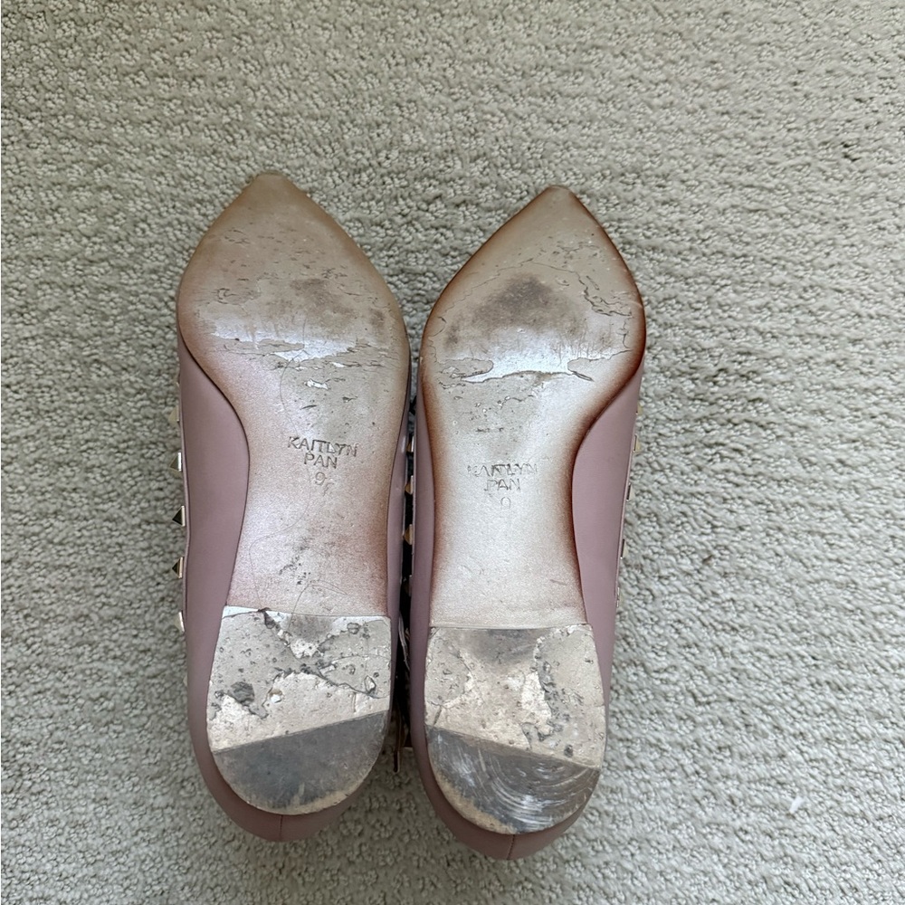 Kaitlyn Pan Women’s Rock Studded Leather Pink Pointed Flat  Shoes - Picture 7 of 9